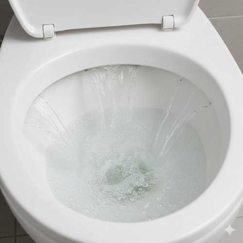 Λεκάνη τουαλέτας με νερό που ρέει.