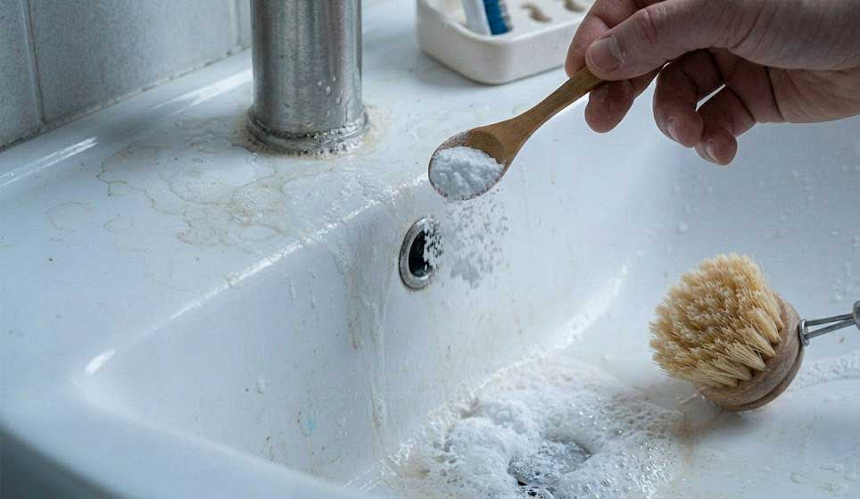 Καθαρισμός νιπτήρα με σόδα.