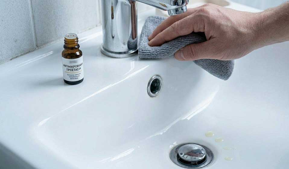 Καθαρισμός νιπτήρα με σόδα.